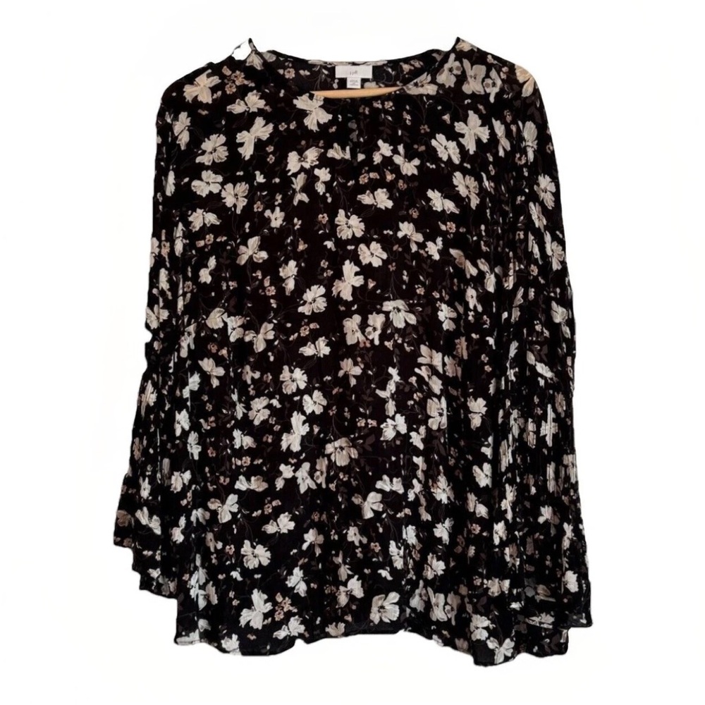 J. Jill Black Floral Boho Pleated Tunic Top Women’s 2X Cottagecore Office Casual